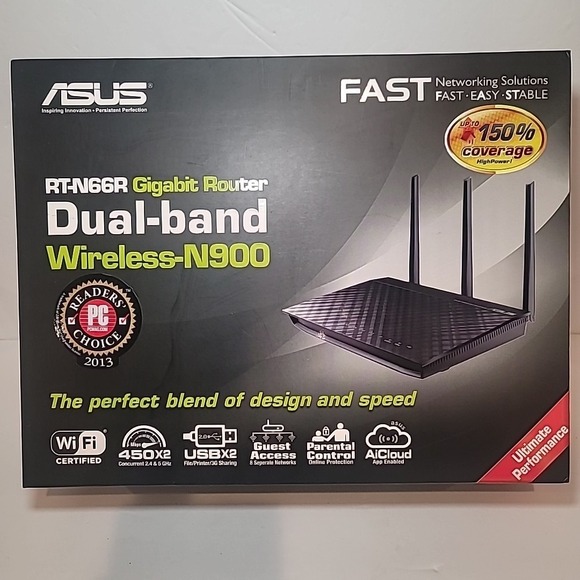 ASUS RT-N66R Wireless-N900 Dual Band Gigabit Wireless N Router New - Picture 1 of 7